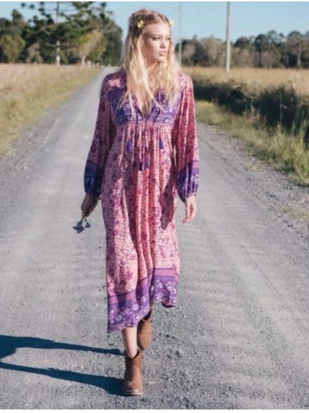 Boho Floral Pink and Purple Maxi Dress